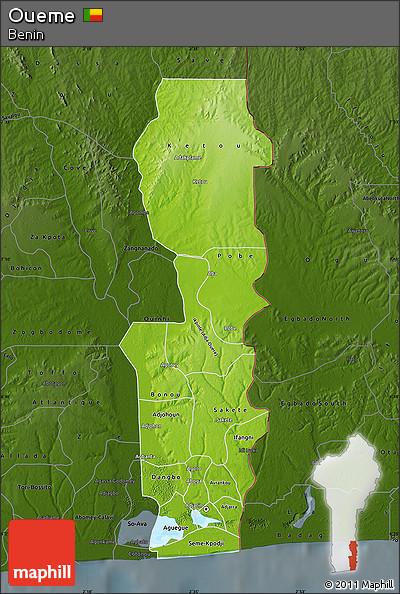 Physical Map of Oueme, darken