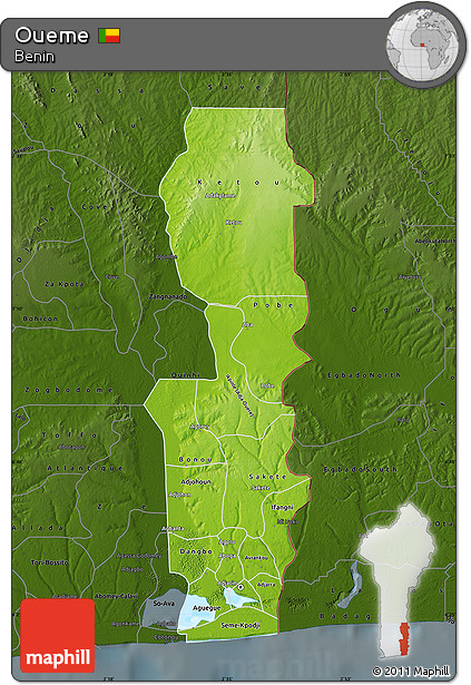 Physical Map of Oueme, darken