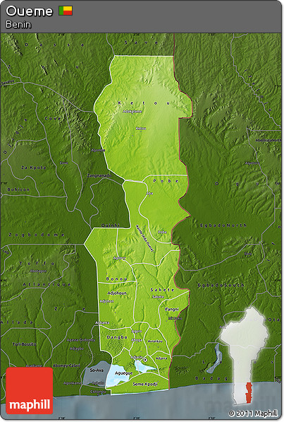 Physical Map of Oueme, darken