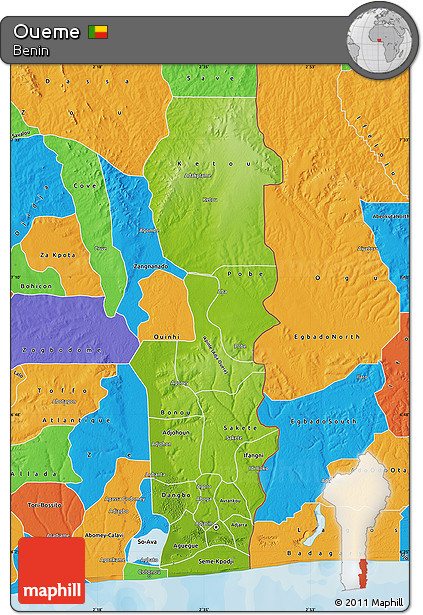 Physical Map of Oueme, political outside