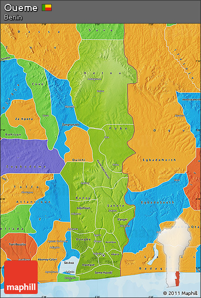 Physical Map of Oueme, political outside
