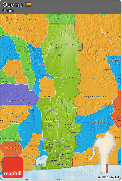 Physical Map of Oueme, political outside