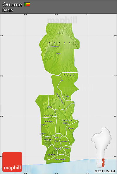Physical Map of Oueme, single color outside