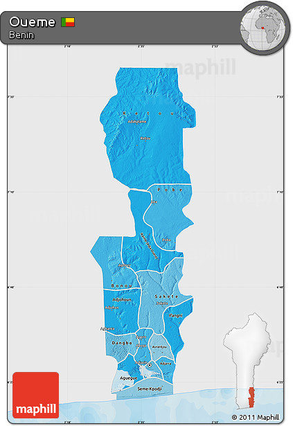 Political Shades Map of Oueme, single color outside