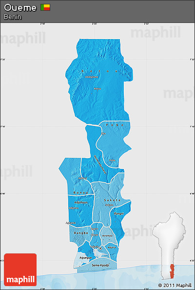 Political Shades Map of Oueme, single color outside