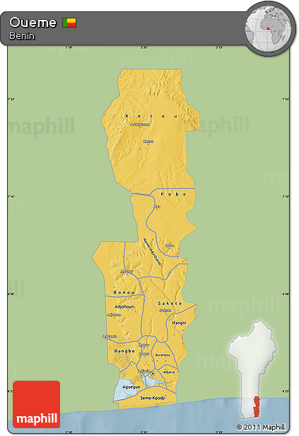 Savanna Style Map of Oueme, single color outside