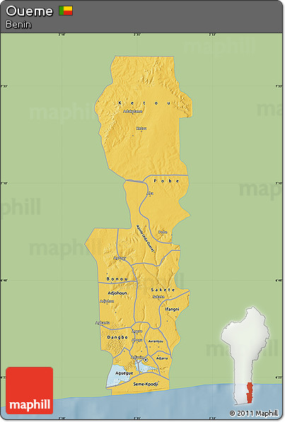 Savanna Style Map of Oueme, single color outside