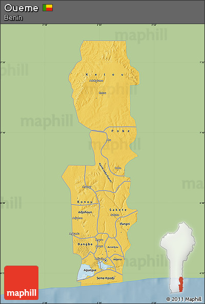 Savanna Style Map of Oueme, single color outside