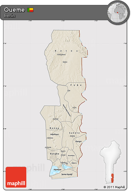 Shaded Relief Map of Oueme, cropped outside