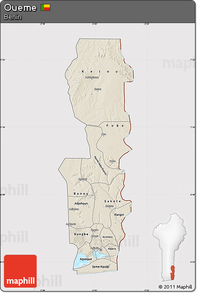 Shaded Relief Map of Oueme, cropped outside