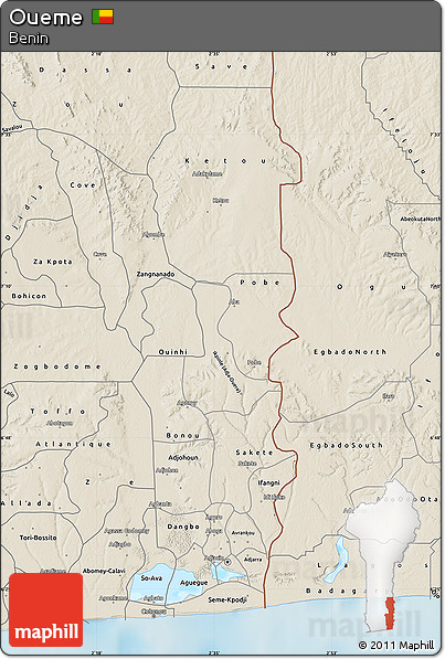 Shaded Relief Map of Oueme