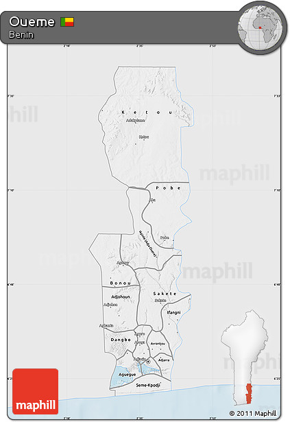 Silver Style Map of Oueme, single color outside