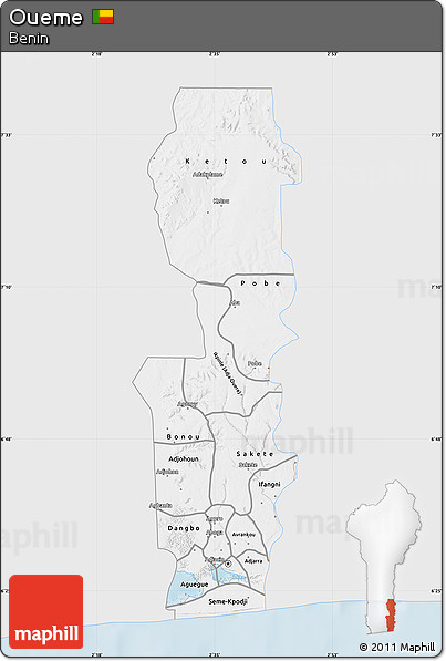 Silver Style Map of Oueme, single color outside