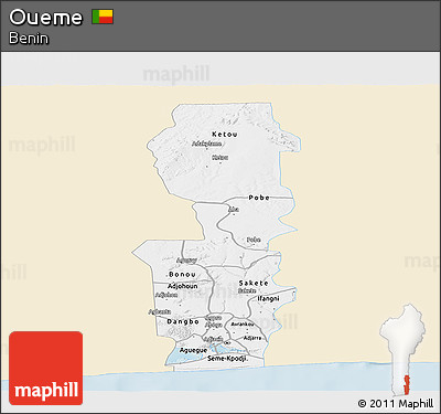 Classic Style Panoramic Map of Oueme, single color outside