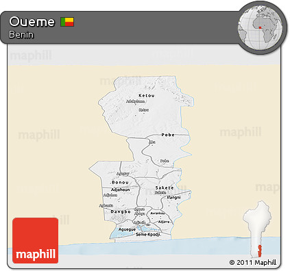 Classic Style Panoramic Map of Oueme, single color outside