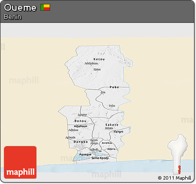 Classic Style Panoramic Map of Oueme, single color outside