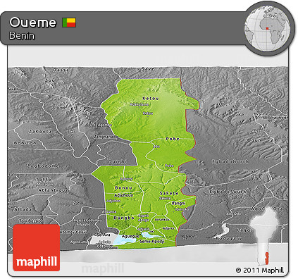 Physical Panoramic Map of Oueme, desaturated
