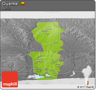 Physical Panoramic Map of Oueme, desaturated