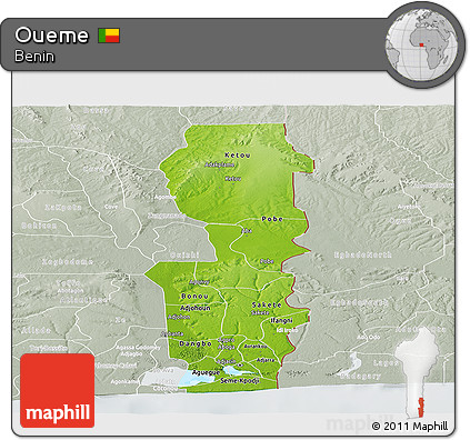 Physical Panoramic Map of Oueme, lighten, semi-desaturated