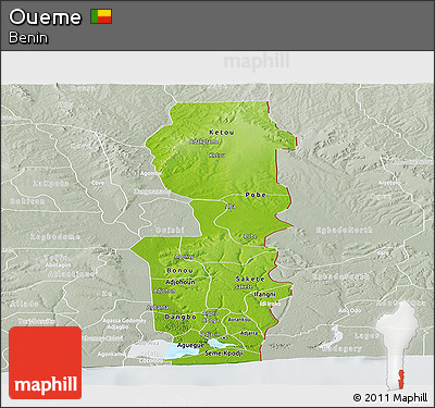 Physical Panoramic Map of Oueme, lighten, semi-desaturated