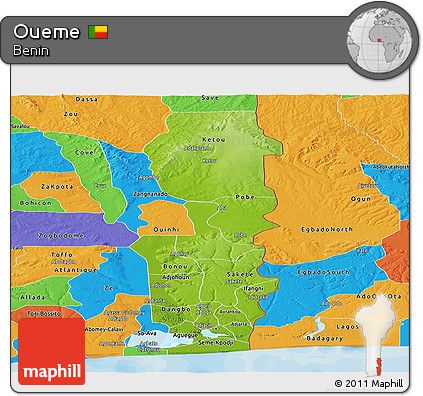 Physical Panoramic Map of Oueme, political outside