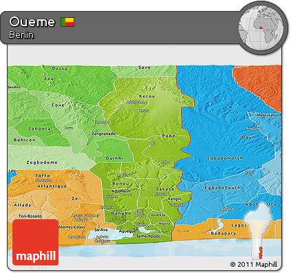 Physical Panoramic Map of Oueme, political shades outside