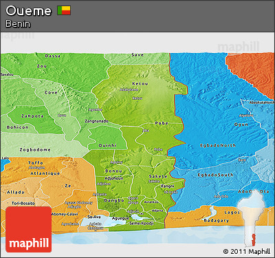 Physical Panoramic Map of Oueme, political shades outside