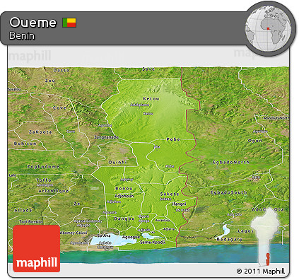 Physical Panoramic Map of Oueme, satellite outside