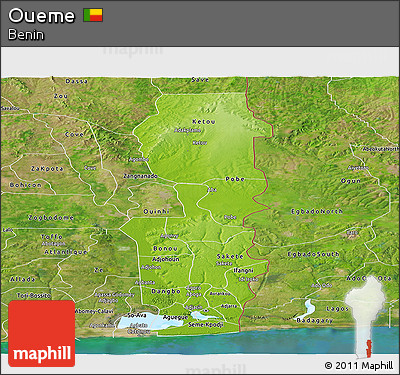 Physical Panoramic Map of Oueme, satellite outside