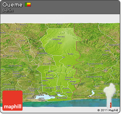 Physical Panoramic Map of Oueme, satellite outside