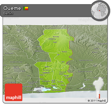 Physical Panoramic Map of Oueme, semi-desaturated