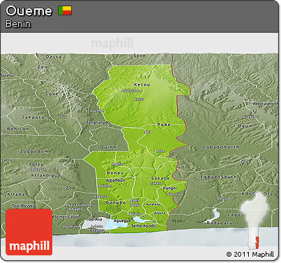 Physical Panoramic Map of Oueme, semi-desaturated