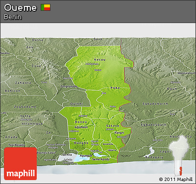 Physical Panoramic Map of Oueme, semi-desaturated