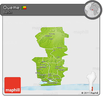 Physical Panoramic Map of Oueme, single color outside