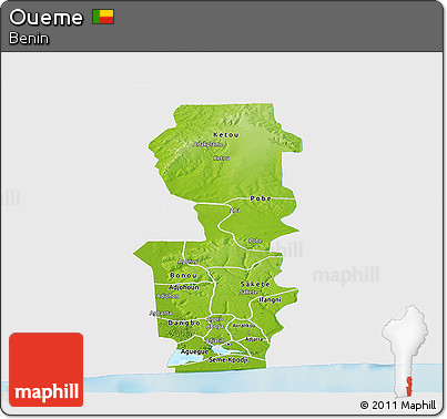 Physical Panoramic Map of Oueme, single color outside