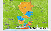 Political Panoramic Map of Oueme, physical outside