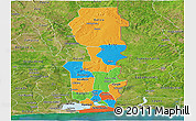 Political Panoramic Map of Oueme, satellite outside
