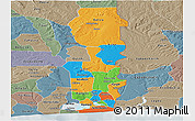 Political Panoramic Map of Oueme, semi-desaturated
