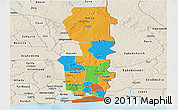 Political Panoramic Map of Oueme, shaded relief outside