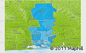 Political Shades Panoramic Map of Oueme, physical outside