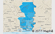 Political Shades Panoramic Map of Oueme, shaded relief outside