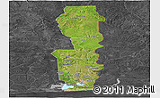 Satellite Panoramic Map of Oueme, darken, desaturated