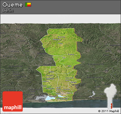 Satellite Panoramic Map of Oueme, darken, semi-desaturated