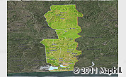 Satellite Panoramic Map of Oueme, darken, semi-desaturated