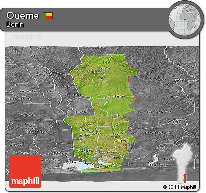 Satellite Panoramic Map of Oueme, desaturated