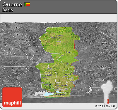 Satellite Panoramic Map of Oueme, desaturated