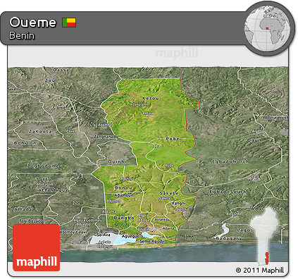 Satellite Panoramic Map of Oueme, semi-desaturated