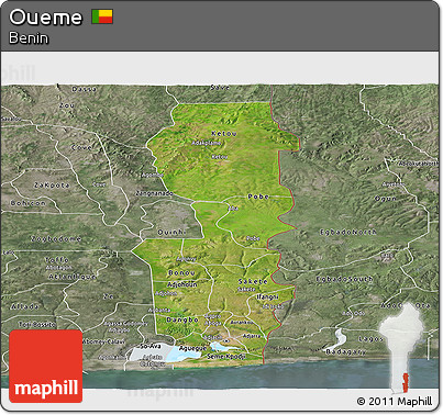 Satellite Panoramic Map of Oueme, semi-desaturated