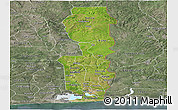 Satellite Panoramic Map of Oueme, semi-desaturated