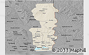 Shaded Relief Panoramic Map of Oueme, darken, desaturated